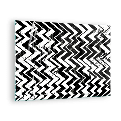 Obraz na szkle - Czarno-biały wzór zygzaków o dynamicznej kompozycji i teksturze - 70x50cm - Zyg-białe, zag-czarne - Nowoczesna dekoracja ścienna do salonu i sypialni ARTTOR