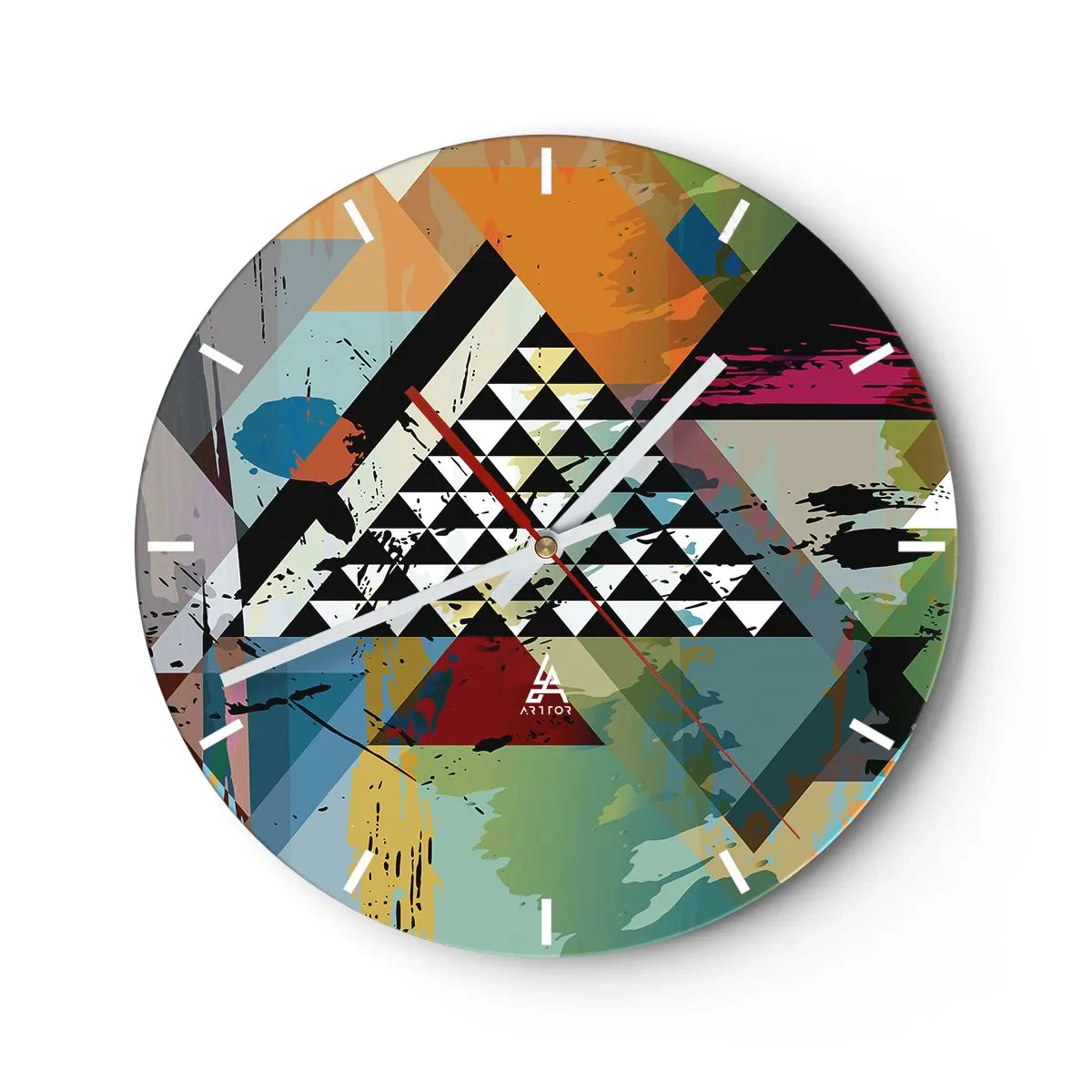 Zegar ścienny - Tarcza zegara z abstrakcyjnym motywem geometrycznym w żywych kolorach - 30x30cm - Jakie to proste - Nowoczesna dekoracja ścienna do salonu, kuchni i sypialni ARTTOR