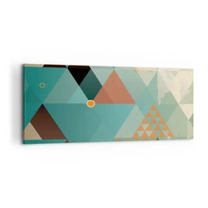 Obraz na płótnie - Geometryczne wzory w odcieniach turkusu i brązu - 120x50cm - Jedność wielości, wielość jedności - Nowoczesna dekoracja ścienna do salonu i sypialni ARTTOR