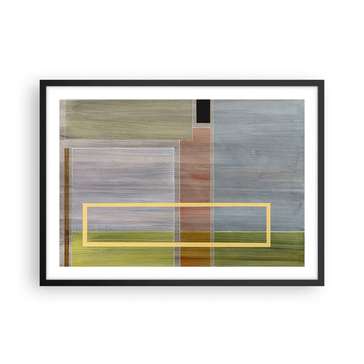 Plakat w czarnej ramie - Geometryczna kompozycja w pastelowych barwach z prostokątami - 70x50cm - Prosto i spokojnie - Nowoczesna dekoracja ścienna do salonu i sypialni ARTTOR
