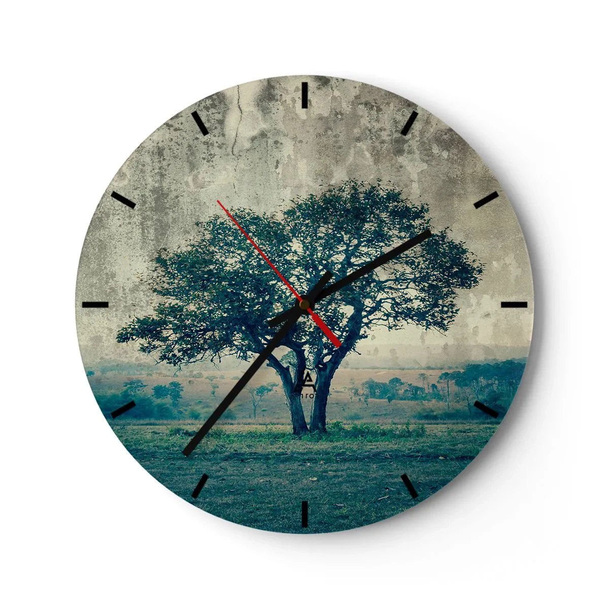 Zegar ścienny - Samotne drzewo na tle błękitnego krajobrazu - 30x30cm - Jabłoń na błękitnym błoniu? - Nowoczesna dekoracja ścienna do salonu, kuchni i sypialni ARTTOR