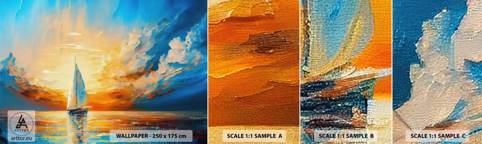 Fototapeta Próbka Standard Eco - Żegluga w złocie - Pejzaż, Marynistyczny, Żaglówka - 100x30 cm