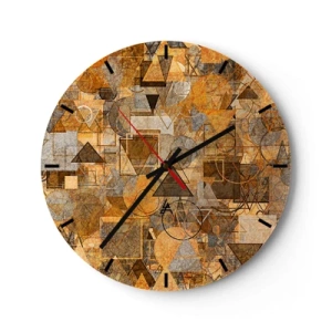 Zegar ścienny - Abstrakcyjny wzór geometryczny w odcieniach złota i brązu - 30x30cm - Świat ujęty w formę - Nowoczesna dekoracja ścienna do salonu, kuchni i sypialni ARTTOR