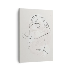 Obraz na płótnie - Minimalistyczny szkic twarzy na jasnym tle - 70x100cm - Zarys marzenia - Nowoczesna dekoracja ścienna do salonu i sypialni ARTTOR