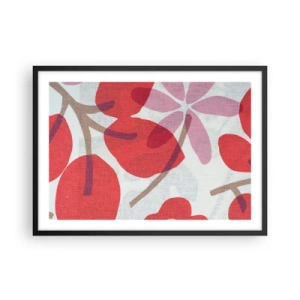 Plakat w czarnej ramie - Kwiaty i liście w odcieniach czerwieni i różu - 70x50cm - Kompozycja kwiatowa w różu - Nowoczesna dekoracja ścienna do salonu i sypialni ARTTOR