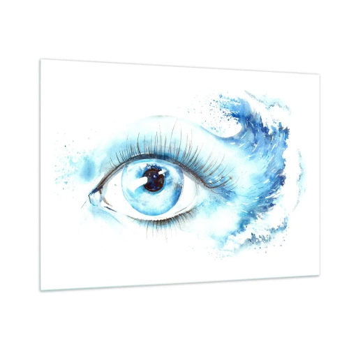 Obraz na szkle - Niebieskie oko w artystycznej akwareli - 100x70cm - Zanurzyć się w błękicie spojrzenia - Nowoczesna dekoracja ścienna do salonu, kuchni i sypialni ARTTOR