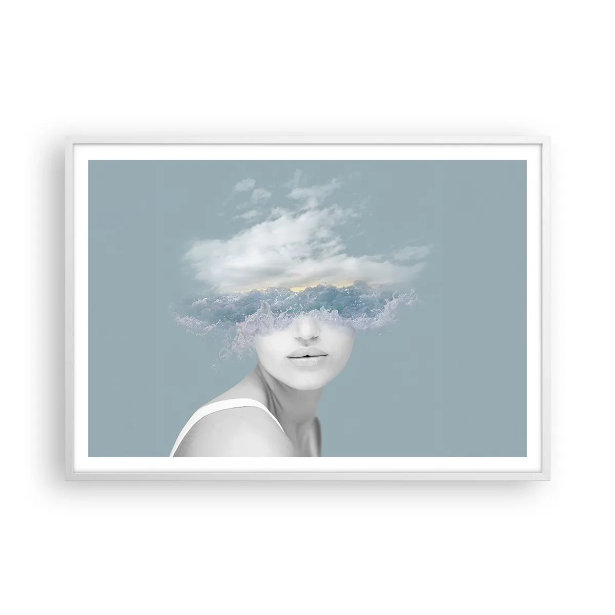 Plakat w białej ramie - Z głową w chmurach - 100x70 cm