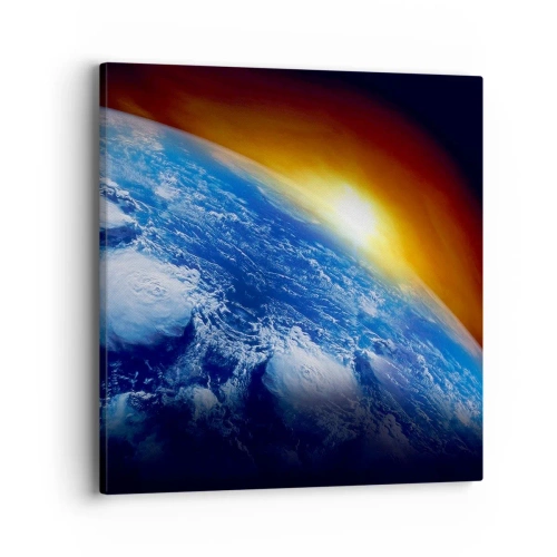 Obraz na płótnie - Wschód słońca nad błękitną planetą - 40x40 cm