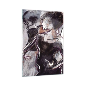 Obraz na szkle - Abstrakcyjna scena jazzowa z saksofonistą i tańczącą kobietą - 70x100cm - Rozpłynąć się w muzyce - Nowoczesna dekoracja ścienna do salonu i sypialni ARTTOR