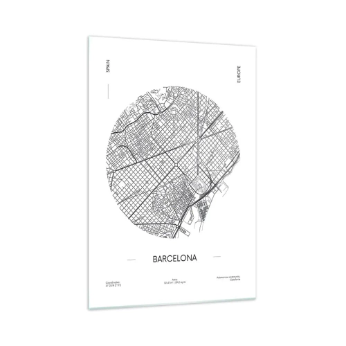 Obraz na szkle - Mapa Barcelony w minimalistycznym, czarno-białym stylu - 70x100cm - Anatomia Barcelony - Nowoczesna dekoracja ścienna do salonu i sypialni ARTTOR