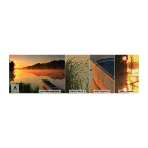 Fototapeta Próbka Premium Canvas - Wschód słońca nad wodą jak tafla lustra - Krajobraz, Jezioro, Poranek - 100x30 cm