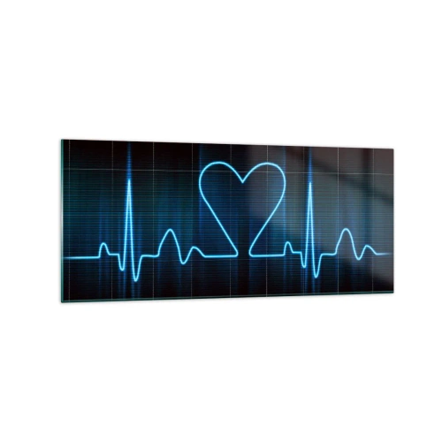 Obraz na szkle - Linia życia z sercem na tle monitoringu medycznego w odcieniach niebieskiego - 120x50cm - W rytmie serca - Nowoczesna dekoracja ścienna do salonu i sypialni ARTTOR