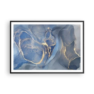 Plakat w czarnej ramie - Abstrakcyjne niebieskie wzory ze złotymi akcentami - 100x70cm - Złoty pył - Nowoczesna dekoracja ścienna do salonu i sypialni ARTTOR