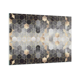 Obraz na szkle - Geometryczny wzór z heksagonów w złotych liniach - 100x70cm - Diamentowa kompozycja - Nowoczesna dekoracja ścienna do salonu, kuchni i sypialni ARTTOR