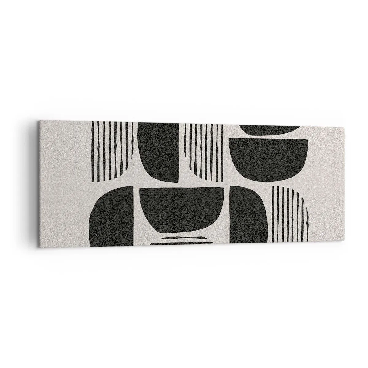 Obraz na płótnie - Geometria z półkolami i liniami w czerni na jasnym tle - 140x50cm - Połowiczne układy - Nowoczesna dekoracja ścienna do salonu i sypialni ARTTOR