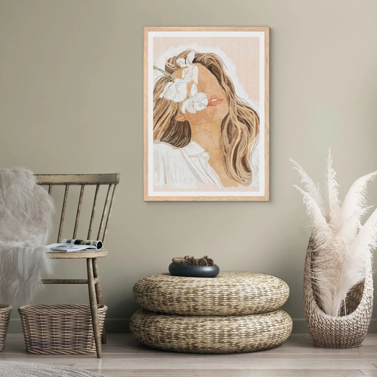 Plakat w ramie jasny dąb - Wśród kwiatów w uniesieniu - 61x91 cm