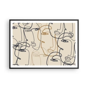 Plakat w czarnej ramie - Minimalistyczne twarze w stylu line art na jasnym tle - 100x70cm - Portret zwielokrotniony - Nowoczesna dekoracja ścienna do salonu i sypialni ARTTOR