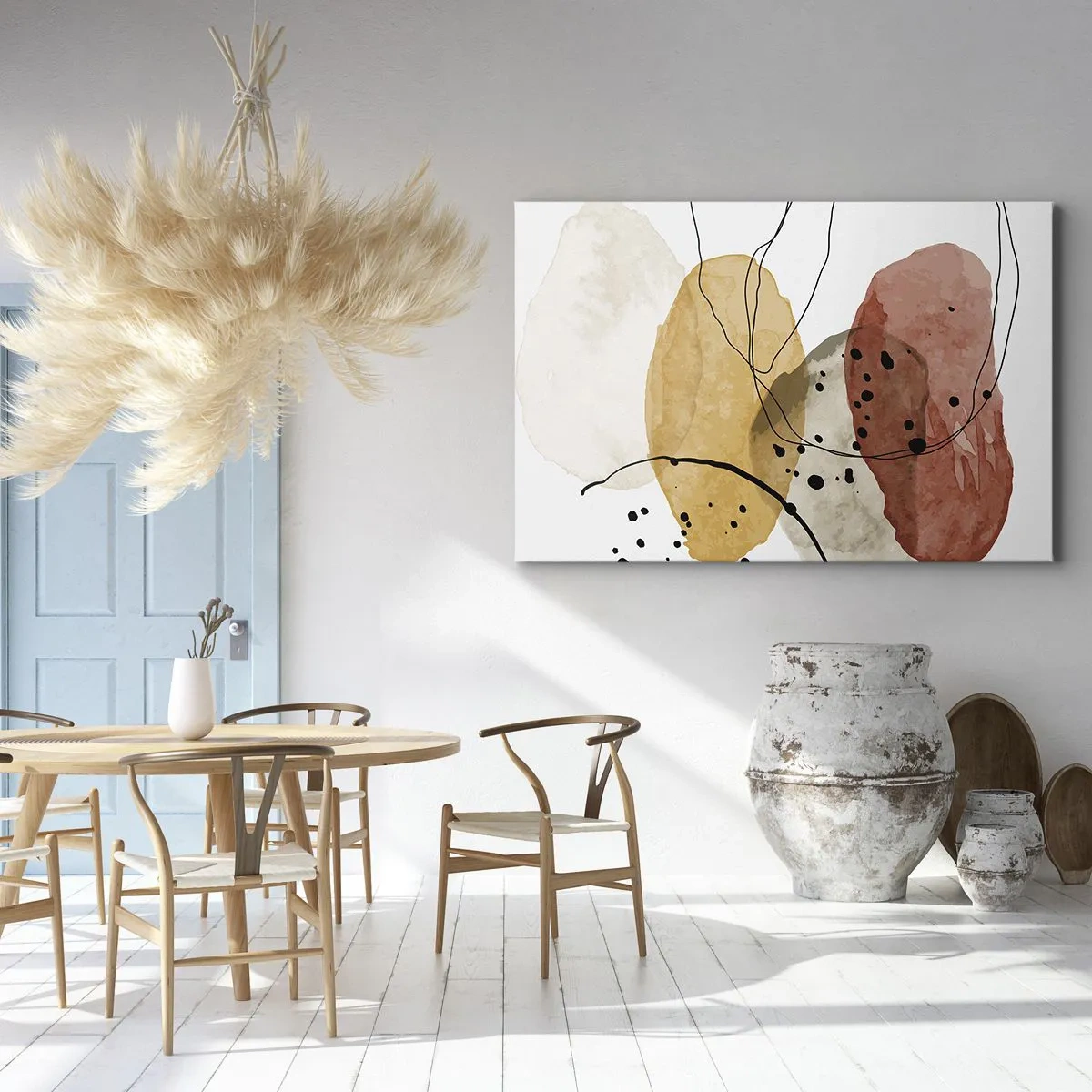 Obraz na płótnie - Abstrakcyjne plamy w odcieniach beżu, żółci i czerwieni - 70x50cm - Jak powietrze lekkie, przejrzyste - Nowoczesna dekoracja ścienna do salonu i sypialni ARTTOR