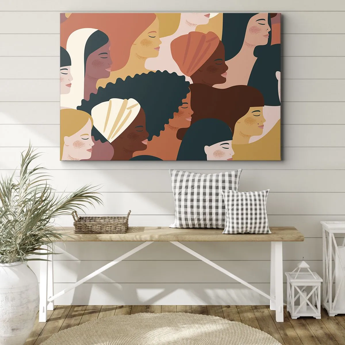 Obraz na płótnie - Kolorowe profile kobiet w różnorodnych stylizacjach - 70x50cm - Tylko kobiecość - Nowoczesna dekoracja ścienna do salonu i sypialni ARTTOR