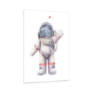 Obraz na szkle - Astronauta w stylu akwarelowym na białym tle - 80x120cm - To na razie! - Nowoczesna dekoracja ścienna do salonu i sypialni ARTTOR