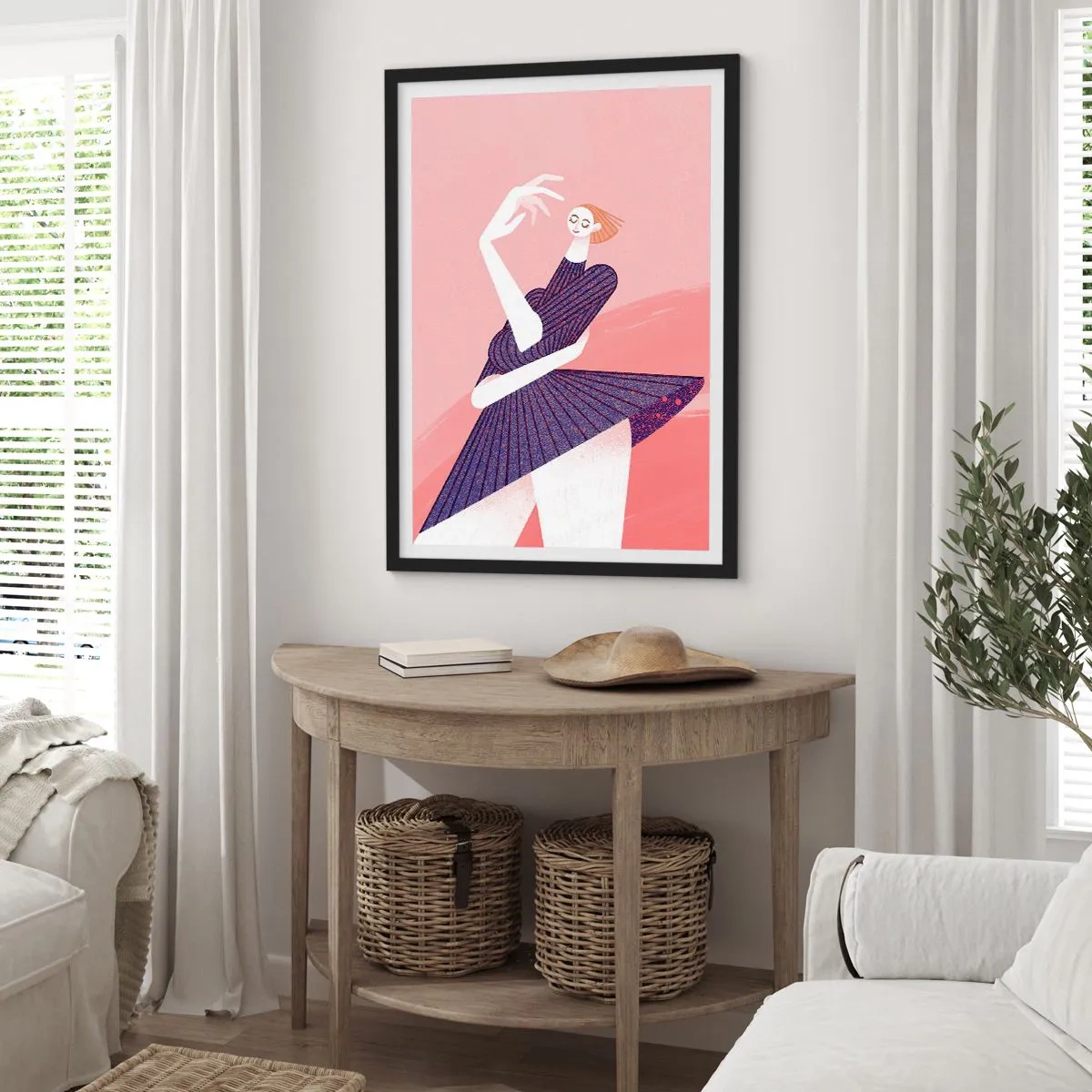 Plakat w czarnej ramie - Abstrakcyjna kobieca sylwetka w dynamicznej pozie - 50x70cm - Każdy krok tanecznym pas - Nowoczesna dekoracja ścienna do salonu i sypialni ARTTOR