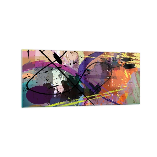Obraz na szkle - Kolorowy abstrakcyjny wzór z dynamicznymi liniami i kształtami - 120x50cm - Można wprost lub naokoło - Nowoczesna dekoracja ścienna do salonu i sypialni ARTTOR