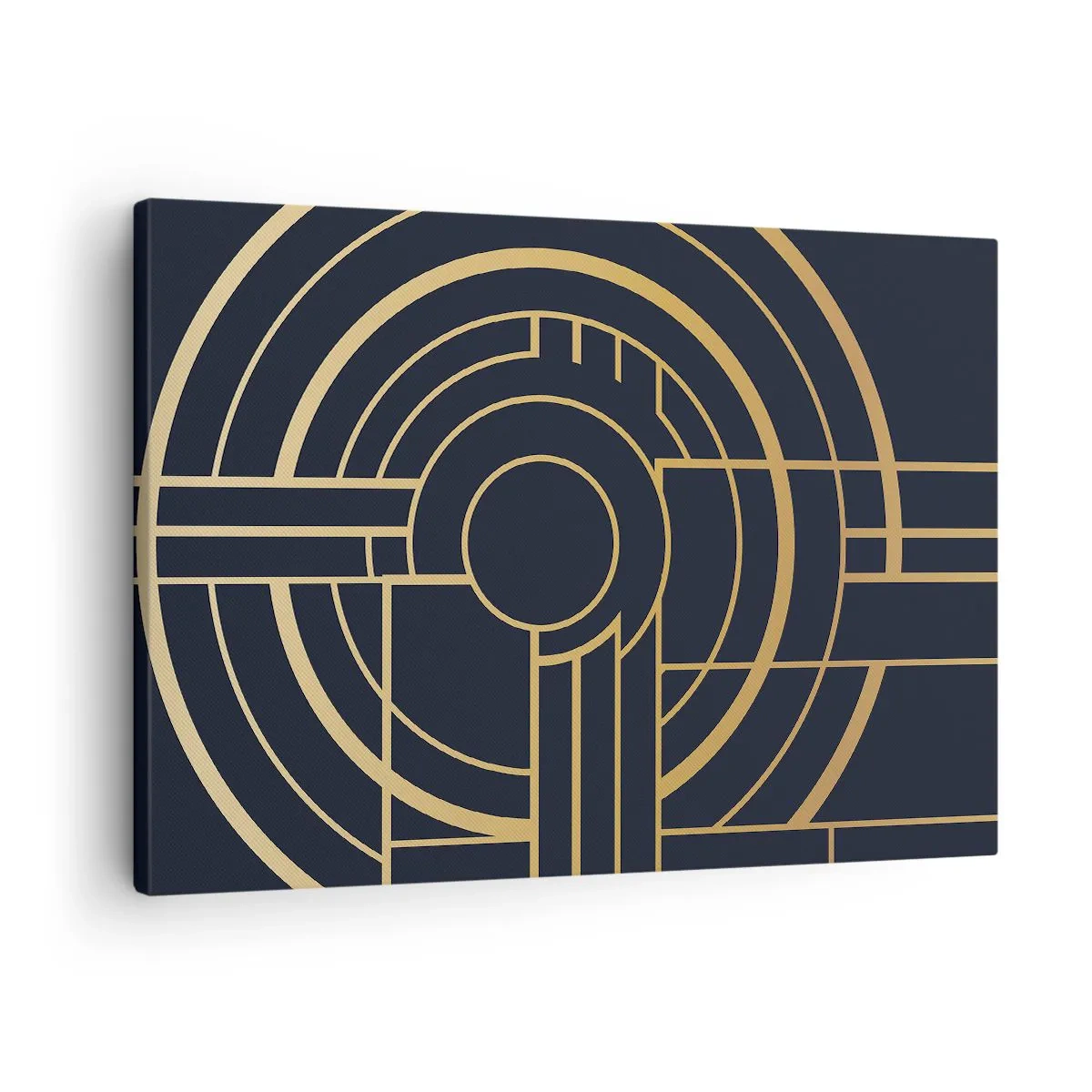 Obraz na płótnie - Geometryczny wzór z liniami w złotym kolorze - 70x50cm - Obroty rzeczy - Nowoczesna dekoracja ścienna do salonu i sypialni ARTTOR