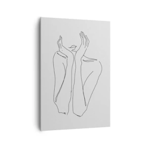 Obraz na płótnie - Minimalistyczny rysunek twarzy i dłoni linią - 70x100cm - O czym marzą dziewczyny - Nowoczesna dekoracja ścienna do salonu i sypialni ARTTOR