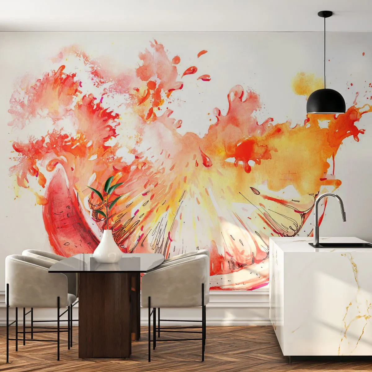 Fototapeta Premium Canvas - Akwarelowy kawałek grejpfruta w żywych barwach - 100x70cm - Soczyste orzeźwienie - Nowoczesna dekoracja ścienna do salonu i sypialni ARTTOR