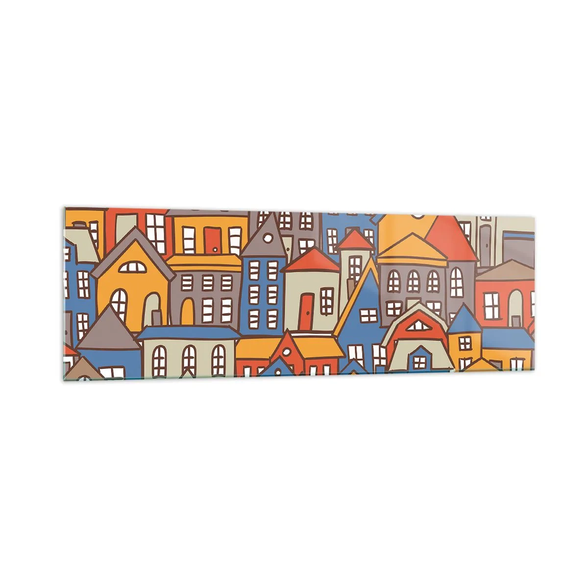 Obraz na szkle - Kolorowe domki w stylu graficznym na jasnym tle - 160x50cm - Za domem dom - Nowoczesna dekoracja ścienna do salonu i sypialni ARTTOR