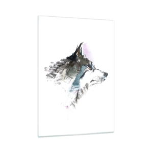 Obraz na szkle - Wilk w artystycznym stylu akwareli na białym tle - 50x70cm - O wilku mowa - Nowoczesna dekoracja ścienna do salonu, kuchni i sypialni ARTTOR