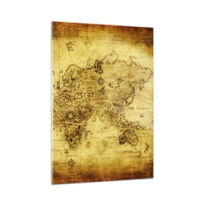 Obraz na szkle - Stara mapa świata w stylu vintage - 50x70cm - Dziwny jest ten świat - Nowoczesna dekoracja ścienna do salonu, kuchni i sypialni ARTTOR