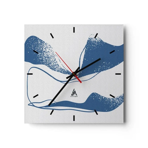 Zegar ścienny - Abstrakcyjne formy w błękitnych odcieniach na białym tle - 30x30cm - Abstrakcja uskrzydlona - Nowoczesna dekoracja ścienna do salonu i sypialni ARTTOR