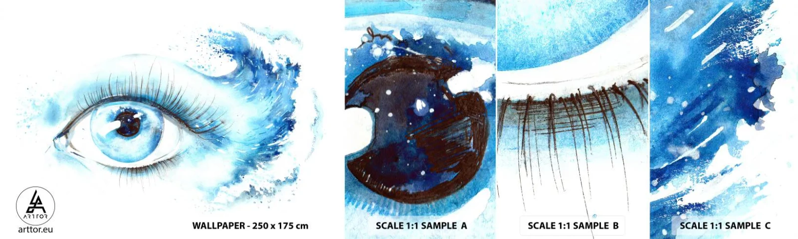 Fototapeta Próbka Samoprzylepna Deluxe Sticker - Zanurzyć się w błękicie spojrzenia - Abstrakcja, Oko, Sztuka - 100x30 cm