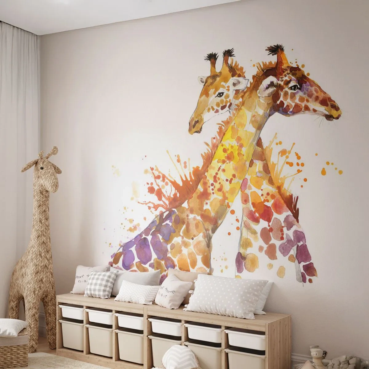 Fototapeta Samoprzylepna Deluxe Sticker - Czy to jest przyjaźń czy to jest kochanie? - Zwierzęta, Żyrafa, Grafika - 250x175 cm