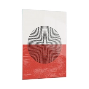 Obraz na szkle - Geometryczny wzór z kołem na tle czerwieni i bieli - 50x70cm - W samo sedno - Nowoczesna dekoracja ścienna do salonu, kuchni i sypialni ARTTOR