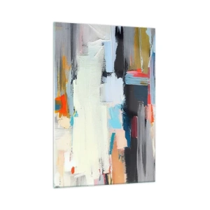 Obraz na szkle - Kolorowa abstrakcja z dynamicznymi pociągnięciami pędzla - 70x100cm - Jest metoda? - Nowoczesna dekoracja ścienna do salonu i sypialni ARTTOR