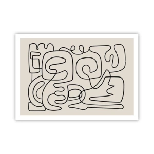 Plakat - Abstrakcyjny wzór line art w czerni na jasnym tle - 100x70cm - Po śladzie - Nowoczesna dekoracja ścienna do salonu i sypialni ARTTOR