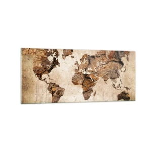 Obraz na szkle - Mapa świata w drewnianym, rustykalnym stylu - 120x50cm - Odkrycie świata - Nowoczesna dekoracja ścienna do salonu i sypialni ARTTOR