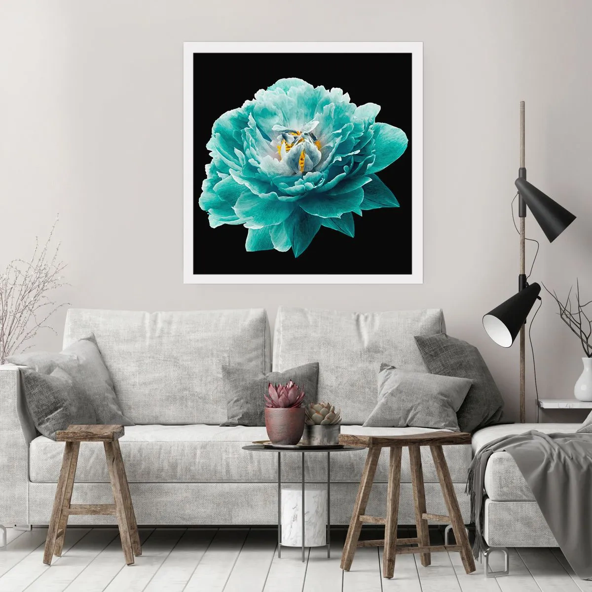 Plakat - Płatki błękitne i złote - 30x30 cm