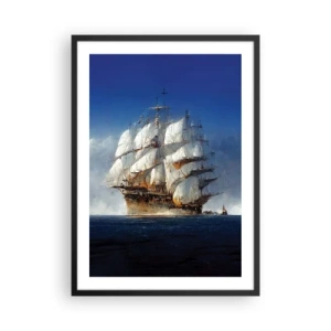 Plakat w czarnej ramie - Żaglowiec na pełnym morzu pod pełnymi żaglami w świetle słońca - 50x70cm - The great glory! - Nowoczesna dekoracja ścienna do salonu i sypialni ARTTOR