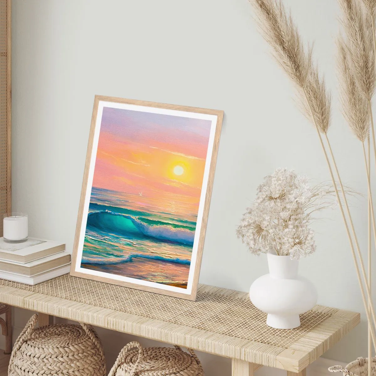 Plakat w ramie jasny dąb - Turkusowa pieśń fal - 50x70 cm