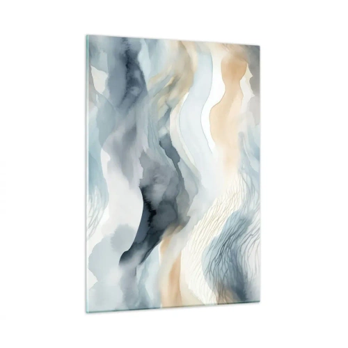 Obraz na szkle - Abstrakcyjne fale w odcieniach beżu i błękitu - 50x70cm - Abstrakcja śnieżna i mglista - Nowoczesna dekoracja ścienna do salonu, kuchni i sypialni ARTTOR
