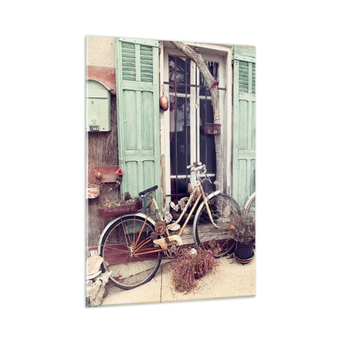 Obraz na szkle - Prowincjonalna sceneria z rowerami - 50x70cm - Niech żyje prowincja - Nowoczesna dekoracja ścienna do salonu, kuchni i sypialni ARTTOR