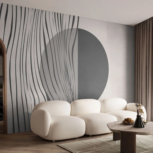 Fototapeta Premium Sand - Abstrakcyjna kompozycja z czarnym kołem i liniami - 100x70cm - Kompozycja połowiczna - Nowoczesna dekoracja ścienna do salonu, kuchni i sypialni ARTTOR