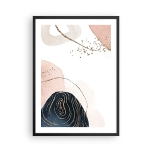 Plakat w czarnej ramie - Abstrakcyjne formy w pastelowych odcieniach z akcentami złota - 50x70cm - Wszystko płynie - Nowoczesna dekoracja ścienna do salonu i sypialni ARTTOR