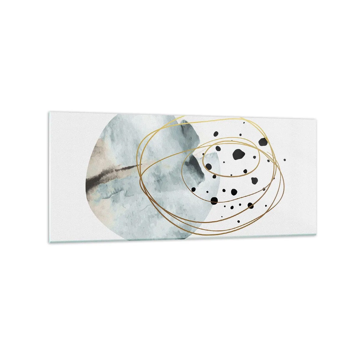 Obraz na szkle - Minimalistyczna abstrakcja z geometrycznym wzorem i złotymi liniami - 120x50cm - W objęciach przestrzeni - Nowoczesna dekoracja ścienna do salonu i sypialni ARTTOR