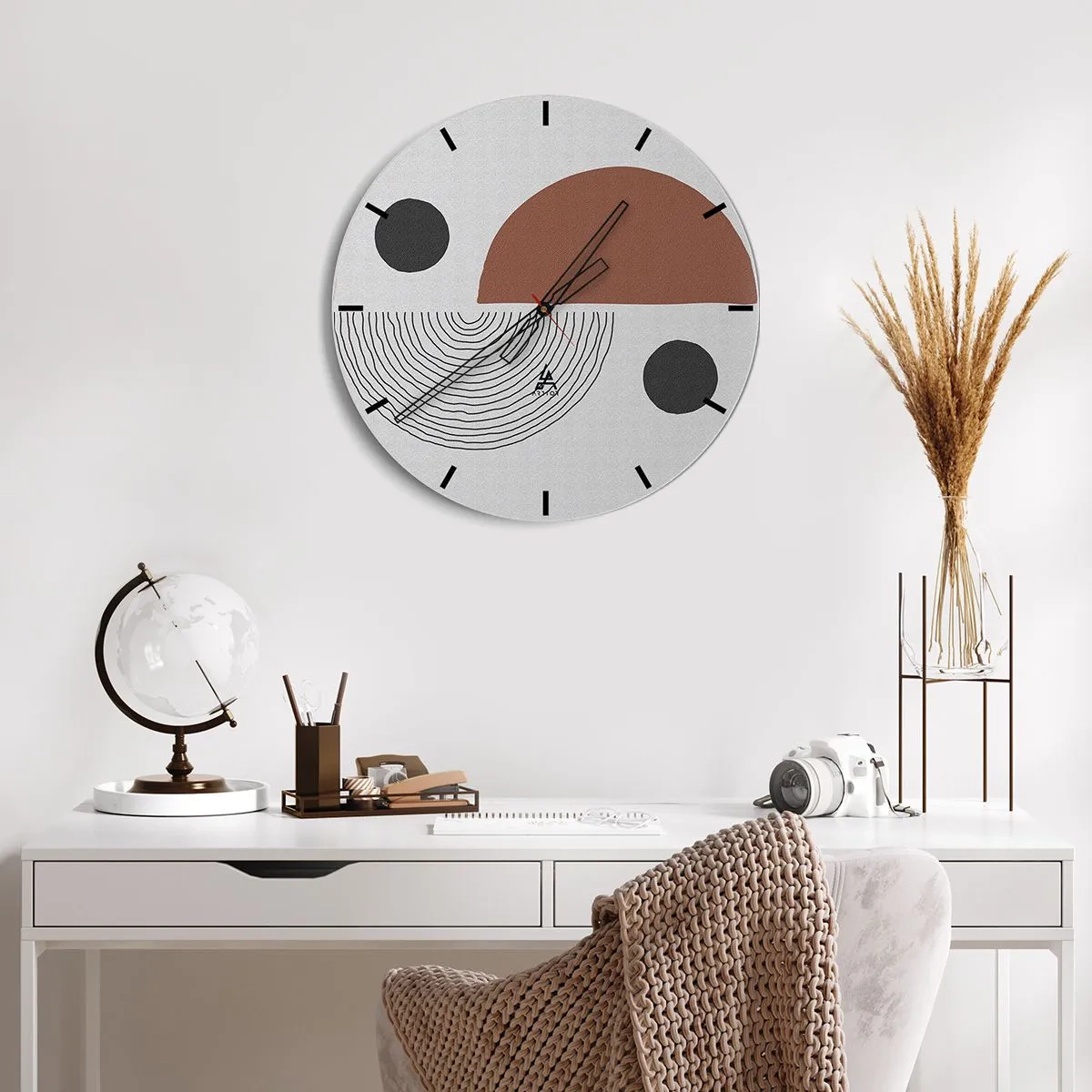 Zegar ścienny - Geometryczny wzór w brązowych i czarnych odcieniach - 30x30cm - Doskonałość koła - Nowoczesna dekoracja ścienna do salonu, kuchni i sypialni ARTTOR