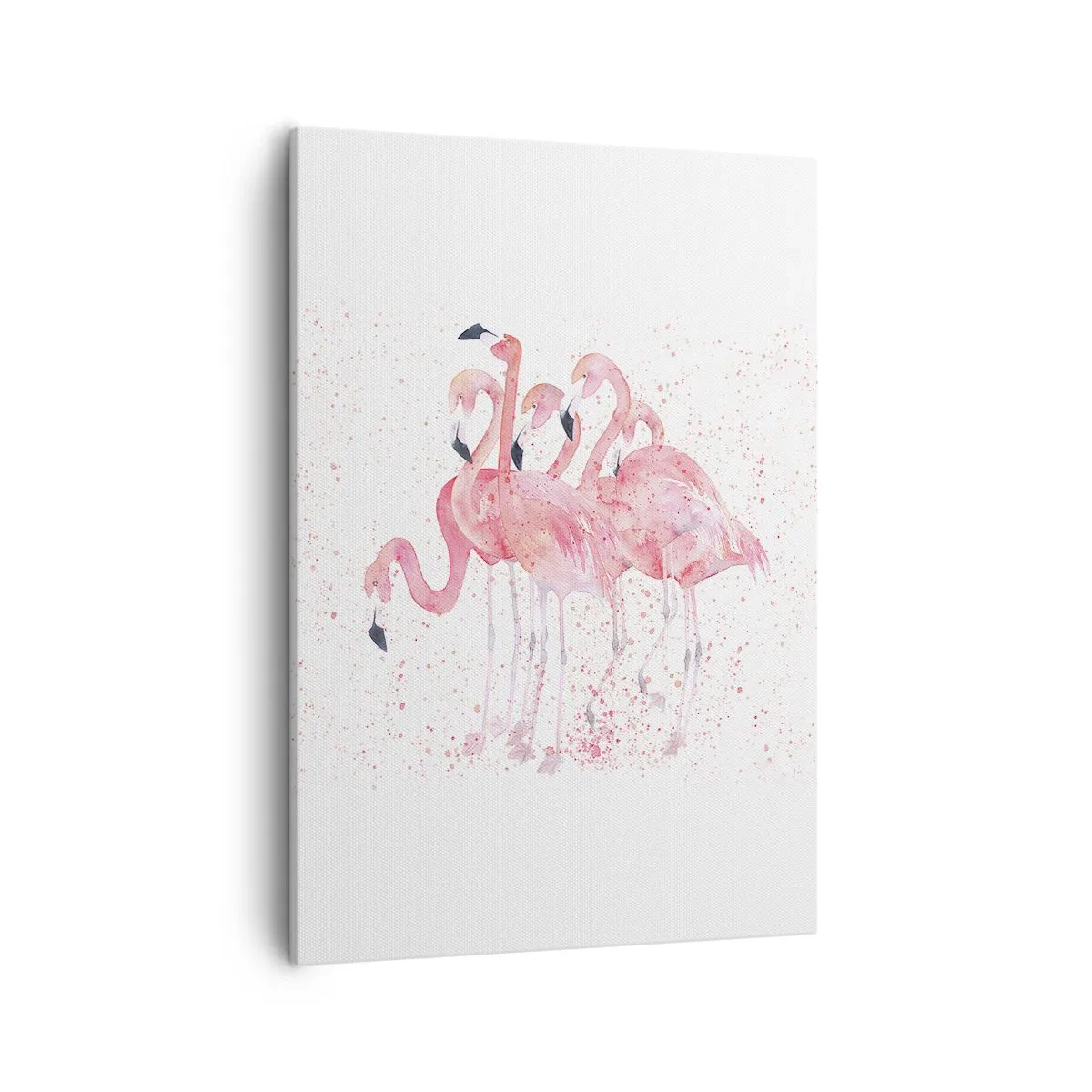 Obraz na płótnie - Cztery flamingi na białym tle, malowane w odcieniach różu - 50x70cm - Różowy ansambl - Nowoczesna dekoracja ścienna do salonu, kuchni i sypialni ARTTOR