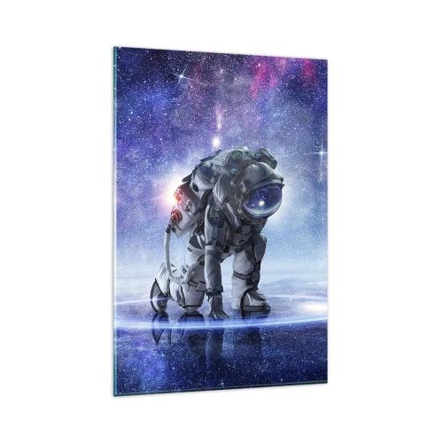 Obraz na szkle - Astronauta w galaktycznym krajobrazie - 80x120cm - Niebo gwiaździste nade mną - Nowoczesna dekoracja ścienna do salonu i sypialni ARTTOR